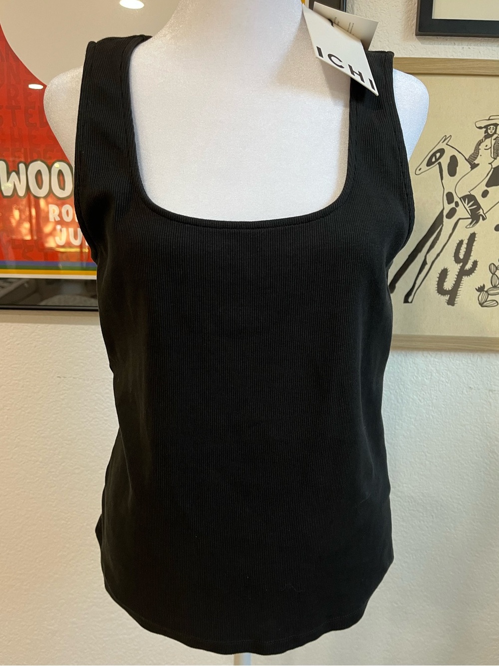 NWT ICHI cotton black tank top Large
